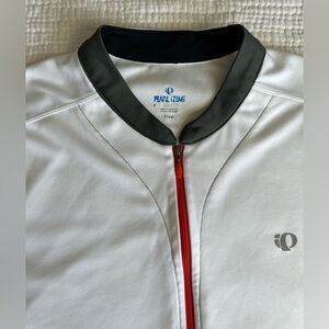 Pearl Izumi Men's White Cycling shirt with Black Collar and Red Zipper
